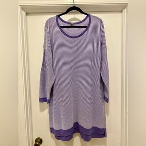 Talbots Plus Size 3X Striped Sweater Tunic Quarter Length Sleeves Purple white